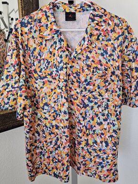 Mens Jordan Multicolor Abstract Print Button-Up Shirt Size Large